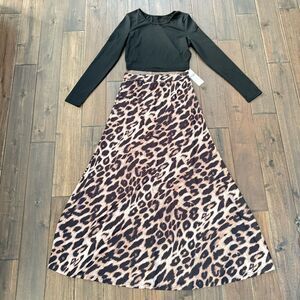 YOZY Animal Print Maxi Skirt with Black Crop Top Two-Piece Set M NWT